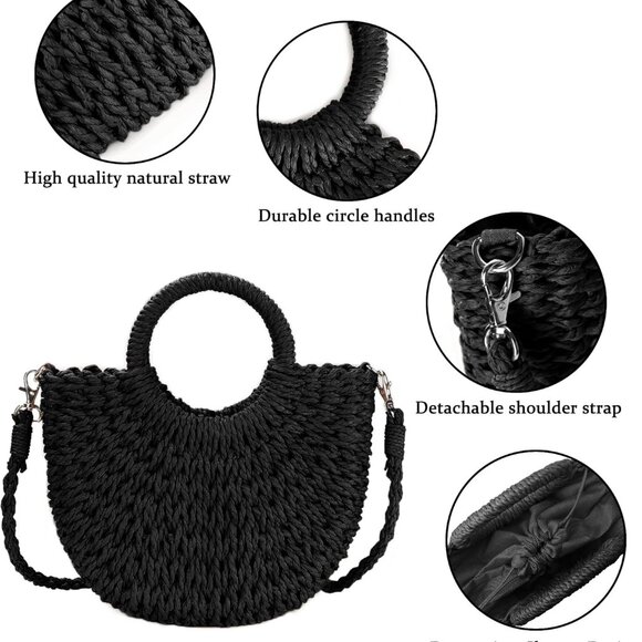 Womens Straw Beach Bag Woven Crossbody Shoulder Bags Top Handle Satchel Handbag - Picture 4 of 6